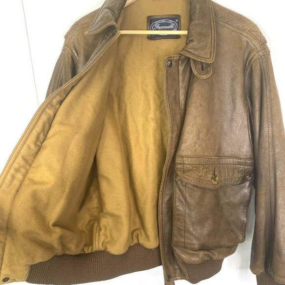 Faconnable Bomber Jacket Coat Mens Medium Leather Brown Vintage Retro Hipster - Picture 6 of 10
